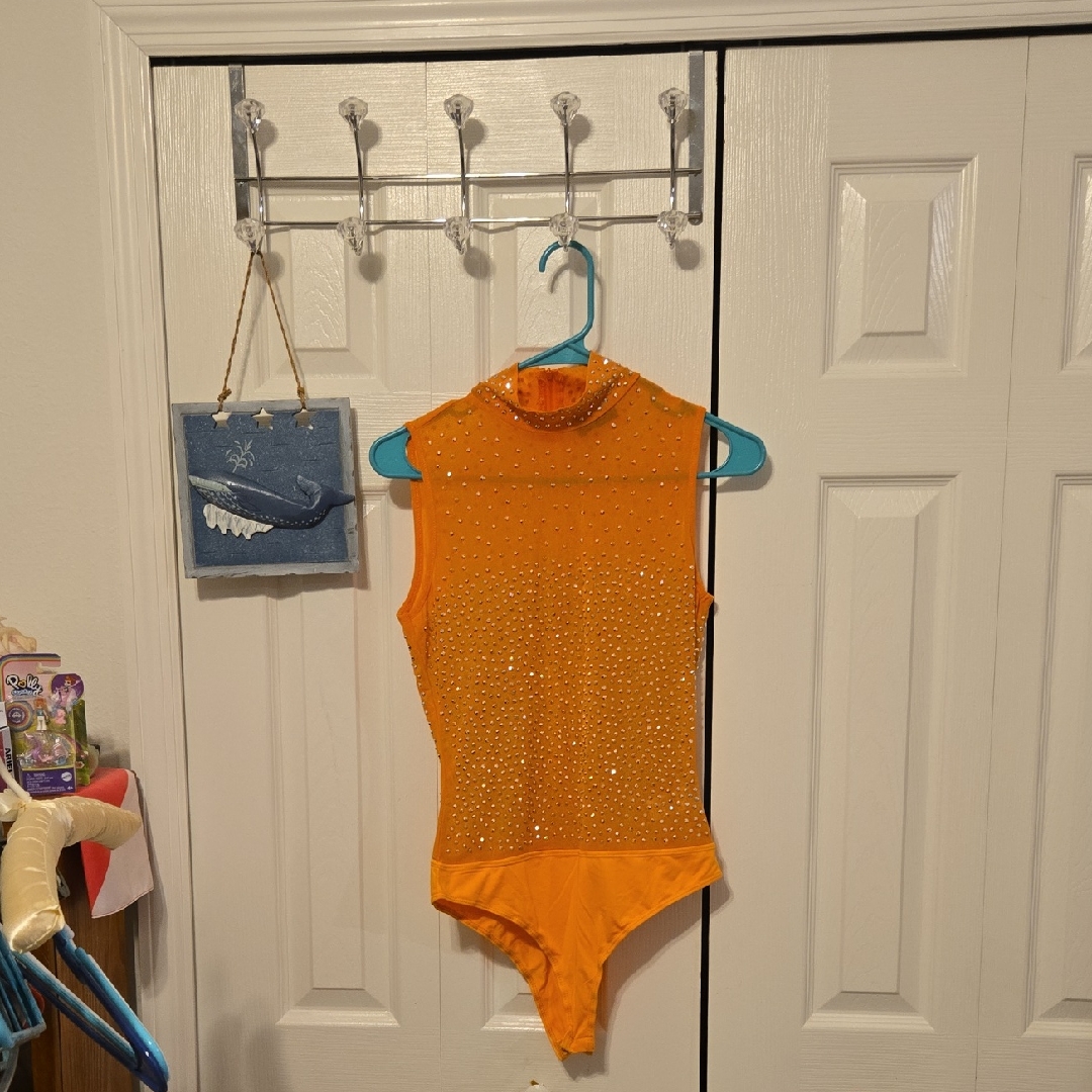 Hot Miami Styles Orange Sparkle Bodysuit
